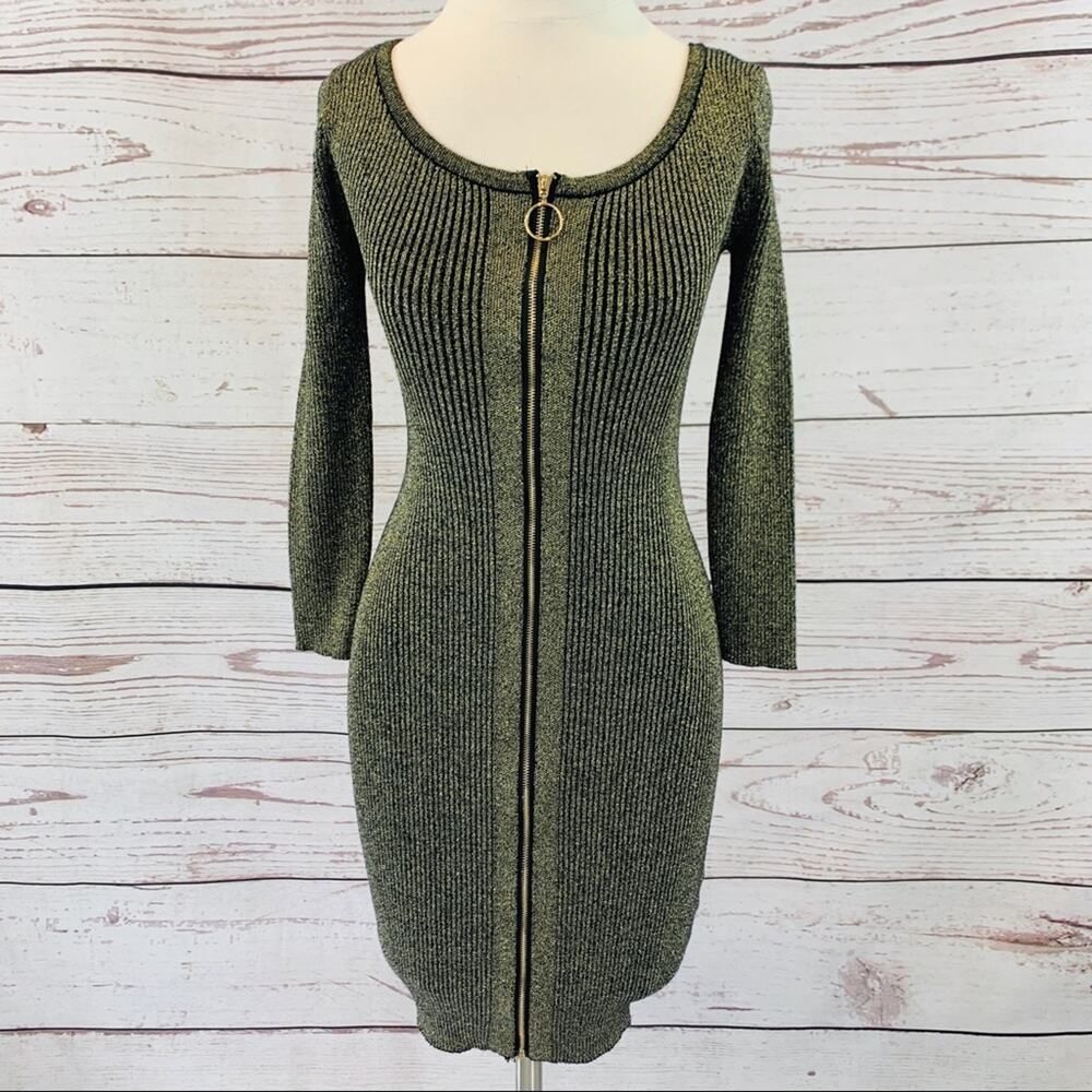 Say What? Gold metallic black dress ribbed sweater